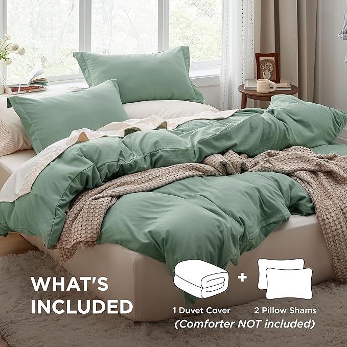 Bedsure Sage Green Oversized King Duvet Cover - 3 Pieces Prewashed Cotton-Like Extra Soft Bedding Set, Includes 1 Duvet Cover 120x98 Inches with Zipper Closure & 2 Pillow Shams, Comforter Not Included