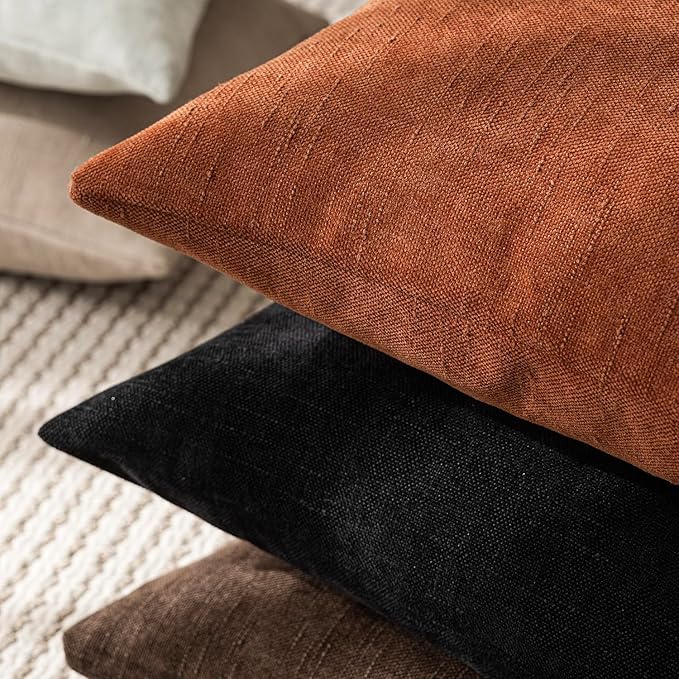 Foindtower Pack of 2 Soft Textured Throw Decorative Pillow Covers Square Accent Solid Cushion Cover Cozy Farmhouse Pillow Case with Zipper for Couch Sofa Bed Living Room 18x18 Inch, Burnt Orange