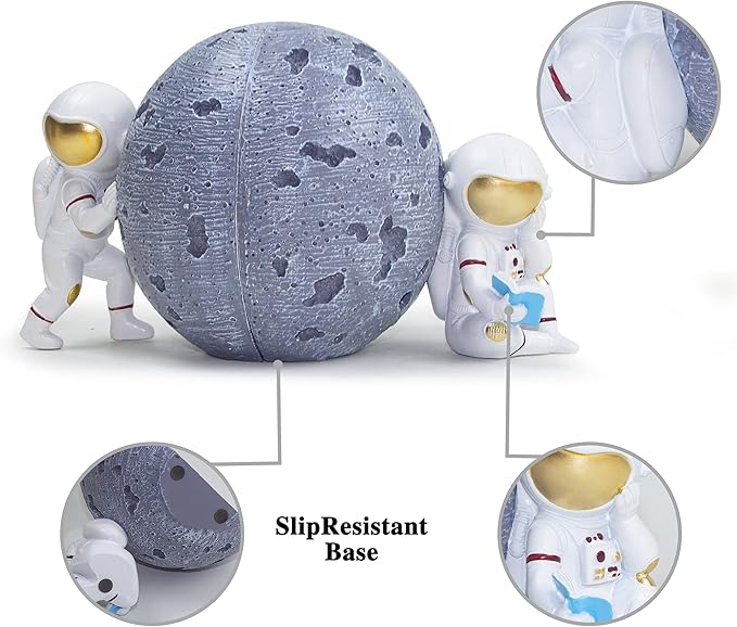 Heavy Duty Astronaut Bookends, Space-Themed Book Ends for Kids Room & Nursery Decor, Gray Moon Book Stoppers to Hold Books, Decorative Bookends for Shelves, Ideal for Boys and Girls