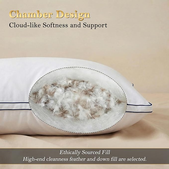 Homotive Feather Pillows Standard Size Set of 2 Goose Down Pillows with 100% Breathable Cotton Cover, Hotel Collection Bed Pillows for Sleeping, Soft Support for Back, Stomach and Side Sleepers