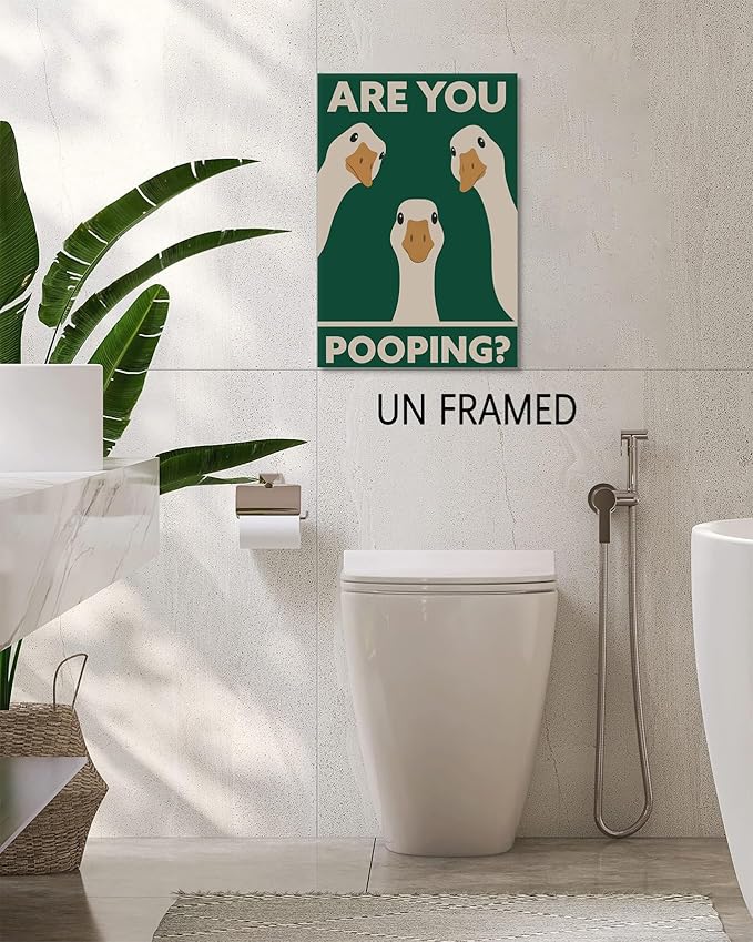 RVETNGVM Funny Goose Wall Art Are You Pooping Vintage Bathroom Decor Poster Animals Goosey Humorous Bathroom Aesthetic Prints Painting For Fun Restroom Wall Decor Unframed 12"x16"