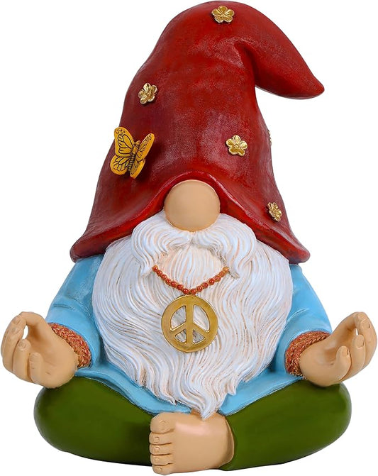 Mood Lab Garden Gnome - Funny Zen Hippie Gnome Figurine - 9.1 Inch Tall Lawn Statue - for Outdoor or House Decor