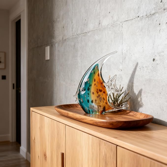 DOVDOV Hand-Blown Glass Fish Decorative Sculpture, Green Ocean Glass Art Piece, Coastal-Themed Decor Suitable for bedrooms, Offices, Coffee Tables, and TV Stands, Marine Animal Sculpture Art.