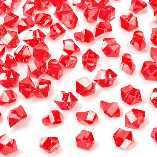 DomeStar Red Fake Ice Rocks, 150PCS Acrylic Gems Crystals Plastic Diamonds Centerpiece for Vase Fillers Wedding Party Table Scatter Valentine s Day Decorations