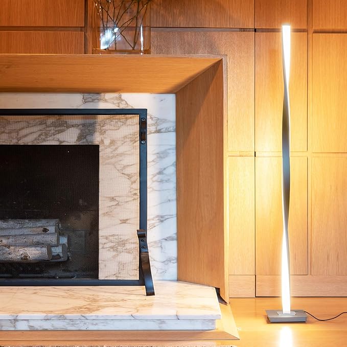 Brightech Helix LED Bright Floor Lamp for Living Rooms & Bedrooms, 48" Tall Pole Lamp, Dimmable Standing Lamp - Platinum Silver