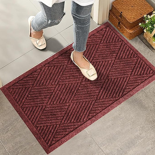 HIYARD Sturdy Front Door Mat, Absorbent Muddy Dirt Resist Welcome Door Mats Outdoor Indoor, Stain and Fade Resistant, Non-Slip Rubber Backing Low Profile Doormat for Entryway, 30×17, Red