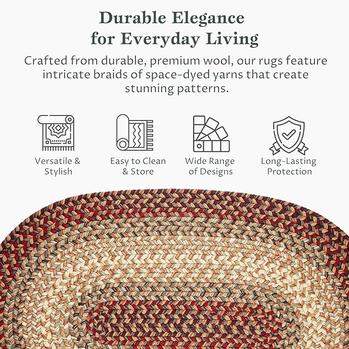 RRI Home Decor EastEnd EL73 Spanish Red 2' x 3' Oval - Braided Area Rug, Home Decor, Floor Mat or Bedroom Rug - Easy Care, Ideal for High Traffic Areas in Hallway and Living Room - Made in USA