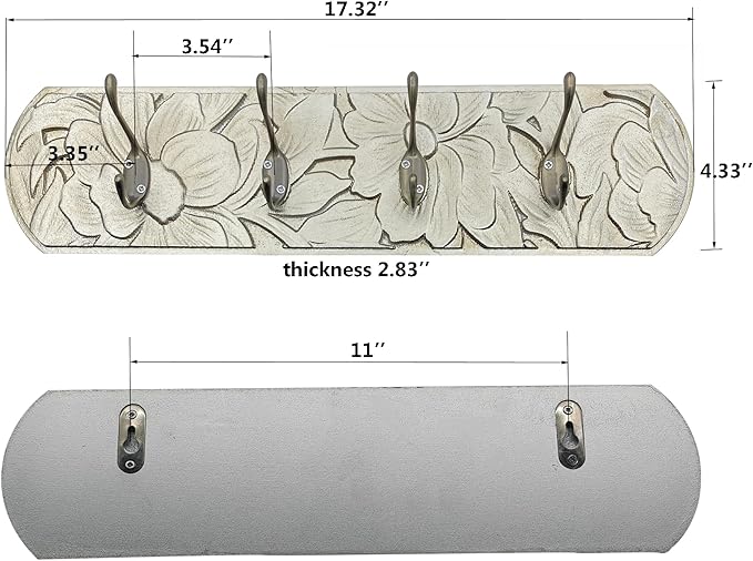 Decorative Wall Mounted Coat Rack with 4 Hooks, Rustic Wood Wall Organizer for Hanging Coats, Hats, Towels, Bags,Jackets, Keys (Champagne Gold)