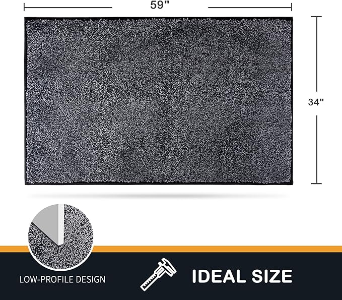 PURRUGS Dirt Trapping Door Mat 34" x 59", Non-Slip Machine Washable Entryway Rug, Dog Doormat, Indoor Front Door Mat, Super Absorbent Entry Rug for Muddy Shoes & Paws, Bluish Grey-Black