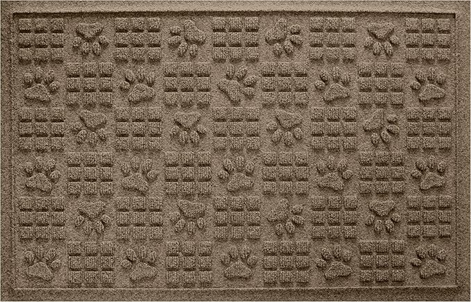 WaterHog Durable Indoor Outdoor Mat – Slip-Resistant Water Trapping Door Mat for Entryway, Porch, Garage, Mudrooms, Patios, Decorative Floor Covering, Made in USA, Dog Paw Design, Khaki/Camel, 2' x 3'
