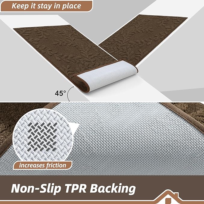 BEQHAUSE Dirt Trapper Door Mats 24”x36”, Non-Slip TPR Backing Dog Doormat, Super Absorbent Welcome Mat for Front Door, Muddy Shoes & Paws, Washable Entry Rugs, Brown