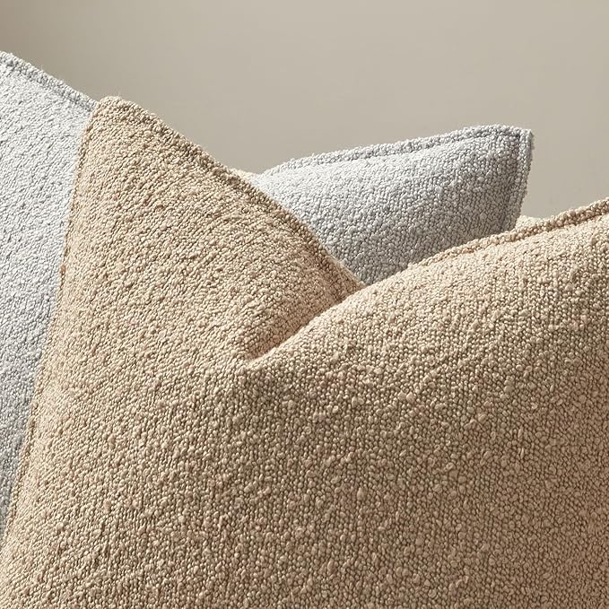 JUSPURBET 22x22 Pillow Covers Set of 2 Decorative Throw Pillow Covers Case for Couch Sofa Bed Soft Boucle Textured Cushion Covers with Hidden Zipper for Home Decor Living Room,Oatmeal