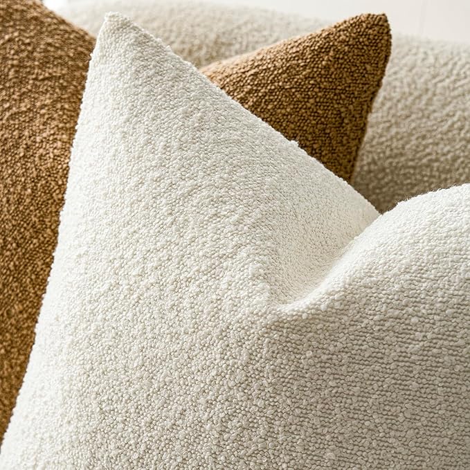 Foindtower Decorative Textured Boucle Throw Pillow Covers Accent Solid Pillow Cases Neutral Soft Cozy Couch Cushion Case for Chair Sofa Bedroom Living Room Home Decor 26 x 26 Inch,White