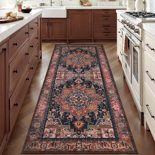 Tangsoo 2x6 Washable Runner Rug for Hallways, Non Slip Vintage Runner Rug, Soft Boho Low Pile Long Rug Runner, Carpet Runners for Kitchen Bedroom Entryway Bathroom Living Room
