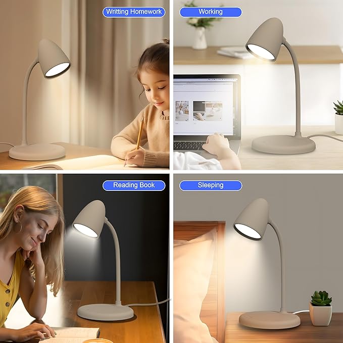 LED Desk Lamp for Home Office,3 Light Colors,Table Lamp,Dimmable Reading Light for Bedside Small Desk Lamp for College Dorm Room,Bedroom Desk Light,Brown