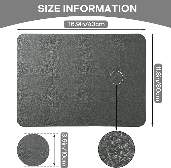 Faux Leather Placemats Set of 6, Vinyl Placemats Heat Resistant Place Mats, Waterproof Oil-Proof Wipeable Dining Table Mats and Coasters for Kitchen, Indoor, Outdoor (Gray)