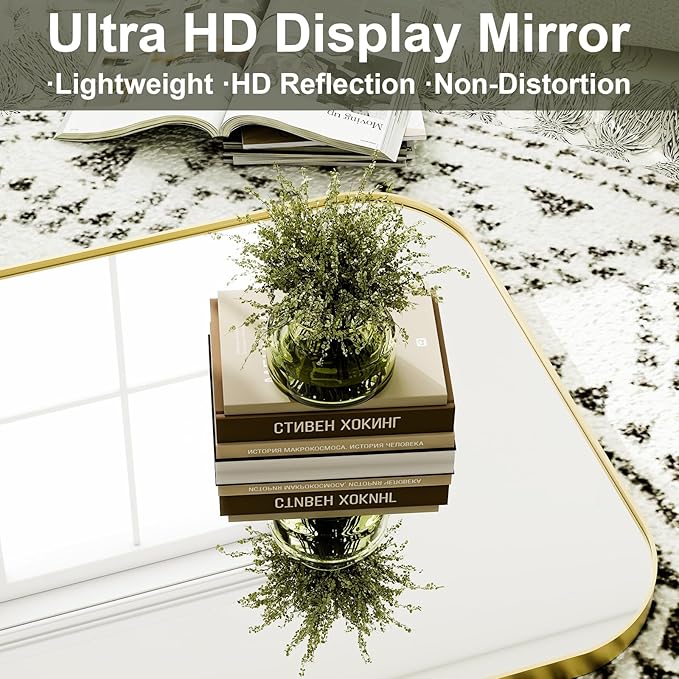 HARRITPURE 57"x20" Full Length Mirror, Gold Rounded Corner Aluminum Frame Standing Mirror, Hanging/Leaning Wall Floor Mirror with Stand for Living Room Bedroom Cloakroom