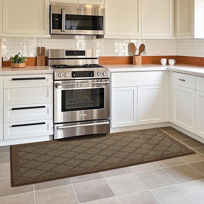 COSY HOMEER Kitchen Rug Non Slip Washable, 24"x60" Absorbent Kitchen Mats for Floor, Runner Rugs for Kitchen Floor, 100% Polypropylene Kitchen Sink Rug (Brown)