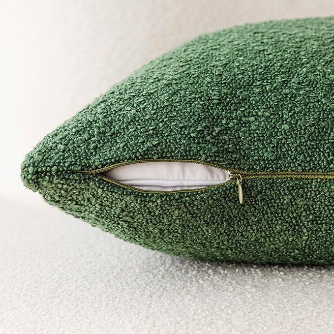 Foindtower Decorative Textured Boucle Throw Pillow Covers Accent Solid Pillow Cases Neutral Soft Cozy Couch Cushion Case for Chair Sofa Bedroom Living Room Home Decor 24 x 24 Inch,Hunter Green