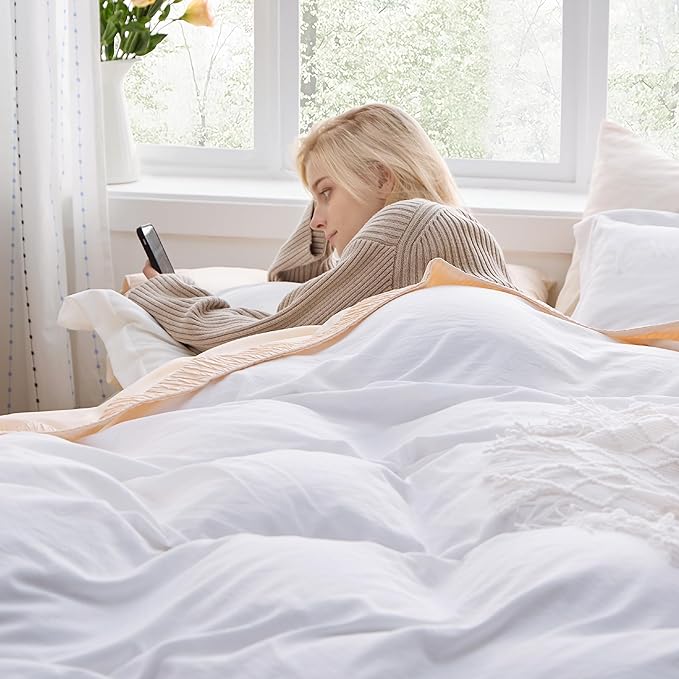 Bedsure Bright White California King Duvet Cover - Prewashed Cotton-Like Extra Soft Bedding Set, Includes 1 Cal King Duvet Cover 104x98 Inches with Zipper Closure & 2 Pillow Shams, No Comforter