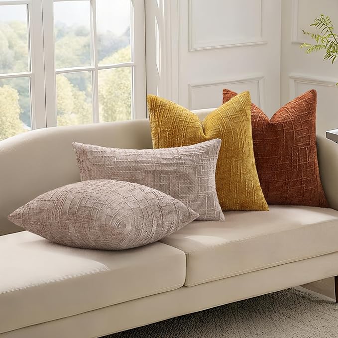 decorUhome Spring Light Brown Chenille Euro Sham Throw Pillow Covers 26x26 Set of 2 Textured Slubby Couch Pillow Covers Farmhouse Accent Modern Neutral Decorative Pillow Cases for Bed Sofa Living Room