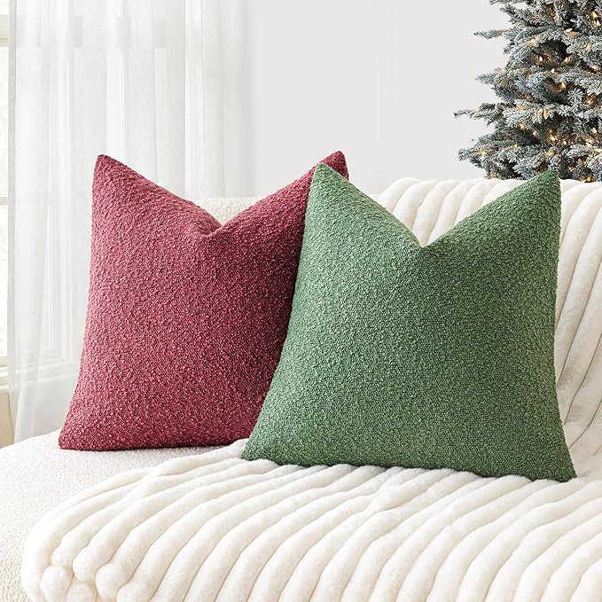 Foindtower Decorative Textured Boucle Throw Pillow Covers Accent Solid Pillow Cases Neutral Soft Cozy Couch Cushion Case for Chair Sofa Bedroom Living Room Home Decor 24 x 24 Inch,Hunter Green
