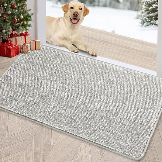 REFETONE Indoor Doormat, Front Door Mat 20"x32" Absorbent Rubber Backing Non Slip Back Door Mats, Washable Low-Profile Inside Floor Mat Door Rugs for Entryway, Resist Dirt Mud Mat for Dogs, Grey