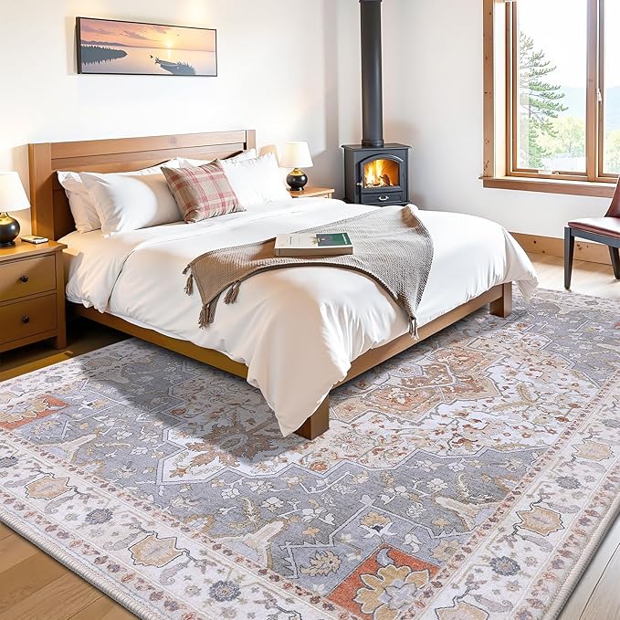 Vanmoos 5x7 Area Rugs for Living Room, Bedroom - Machine Washable, Non-Slip Bedside Rug, Large Soft Floor Carpet for Office, Dining Room, Farmhouse and Home Decor, Artistic Flair/Beige