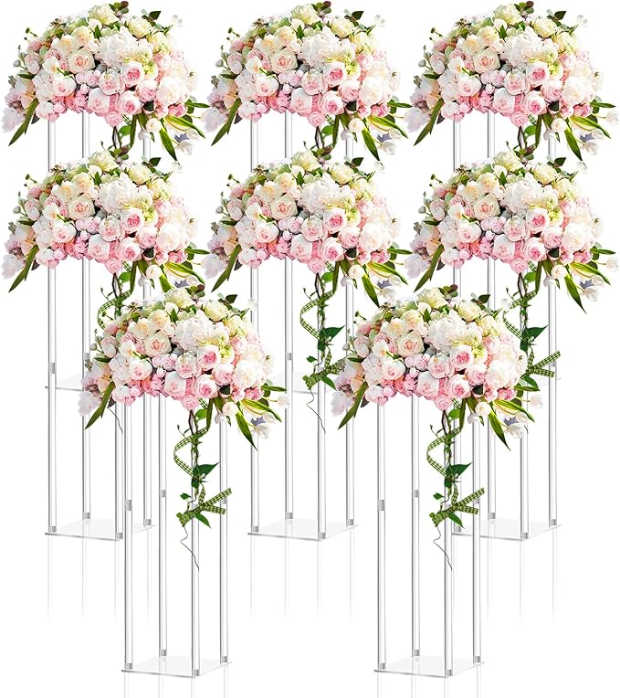 Geetery 8 Pieces Tall Acrylic Vase Wedding Centerpieces Clear Flower Stand Column Geometric Floral Vase Elegant Display Holder for Birthday Party Wedding Table Decorations (20 Inch)