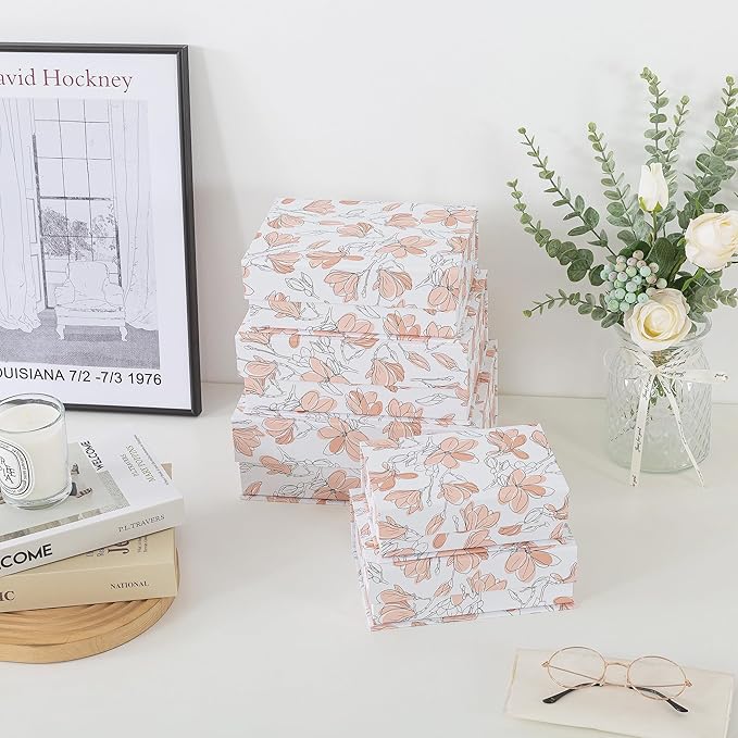 Soul & Lane Decorative Cardboard Storage Boxes with Lids - Set of 5, Floral Nesting Keepsake and Memory Boxes, Organizers with Magnetic Closure for Home Décor and Gifts, Canvas Bloom