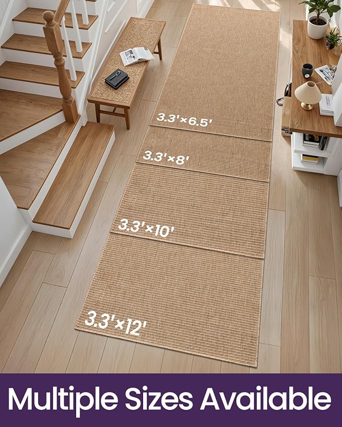 DEXI Hallway Runner Rug 3.3x8, Woven Braided Farmhouse Runner Carpet Indoor, Absorbent Thin Long Entryway Runners for Kitchen, Laundry Room, Patio Entrance, Beige