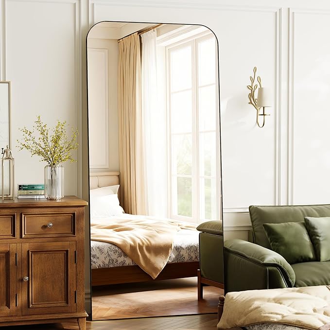 Full Length Mirror 71"x26" Mirror Full Body with Aluminum Alloy Frame Top Square-Edged Floor Mirror with Stand for Bedroom Living Room Dressing Room Black