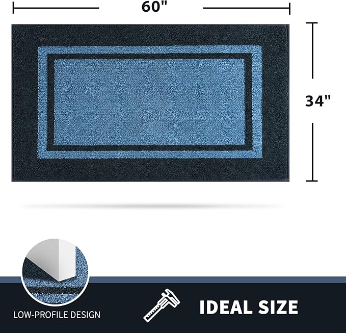 PURRUGS Dirt Trapping Door Mat 34" x 60", Non-Slip Machine Washable Entryway Rug, Entrance Mat, Indoor Front Door Mat, Super Absorbent Entry Rug for Muddy Shoes & Paws, Light Blue & Navy