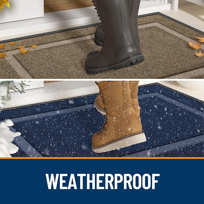OLANLY Front Door Mat Indoor Outdoor Entrance, Waterproof All-Season, All-Weather Doormat, Sturdy Natural Rubber, Fade Resistant, Low Profile, Easy Clean Patio Porch Entryway Mat, 59x23, Dark Brown