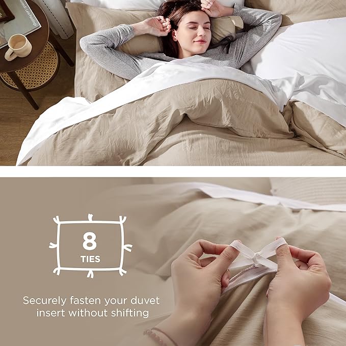 Bedsure Deep Beige California King Duvet Cover - Prewashed Cotton-Like Extra Soft Bedding Set, Includes 1 Cal King Duvet Cover 104x98 Inches with Zipper Closure & 2 Pillow Shams, No Comforter