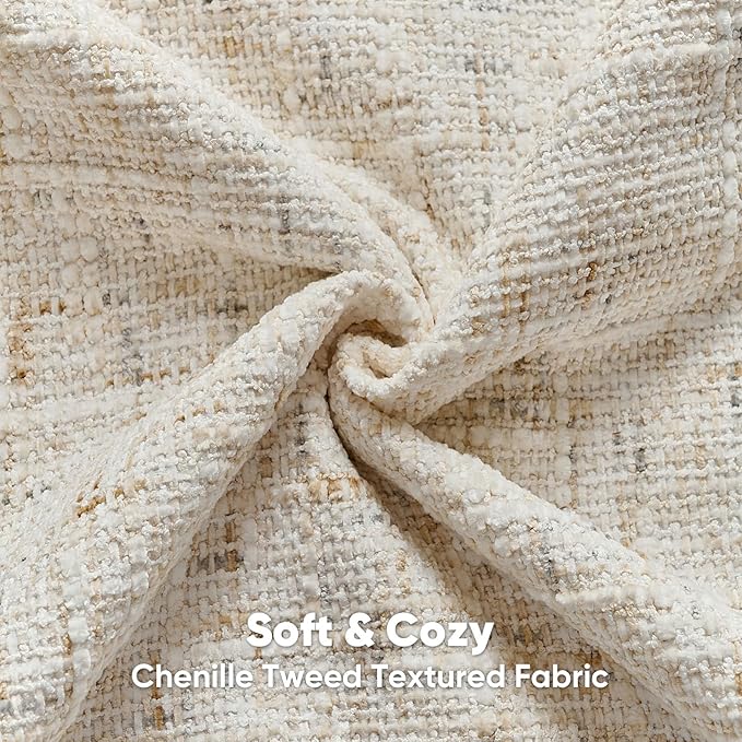FUTEI Cream Decorative Throw Pillow Covers 18x18 Inch Set of 2,Soft Chenille Tweed Textured Cushion Case,Modern Home Decor for Couch Bed Living Room