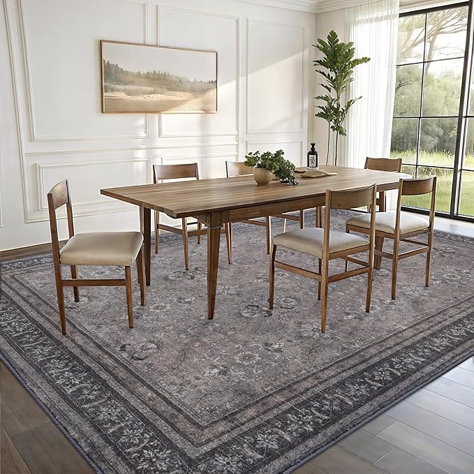 Vanmoos 6x9 Area Rugs for Living Room, Bedroom - Machine Washable, Non-Slip Bedside Rug, Large Soft Floor Carpet for Office, Dining Room, Farmhouse and Home Decor, Urban Luxe/Olive Brown