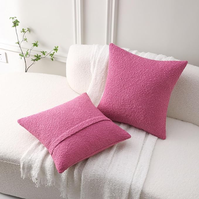 FUTEI Valentine's Day Pack of 2 Hot Pink Decorative Throw Pillow Covers 24x24 Inch Soft Cozy Solid Boucle Textured European Cushion Case,Modern Home Decor for Couch Bed Living Room