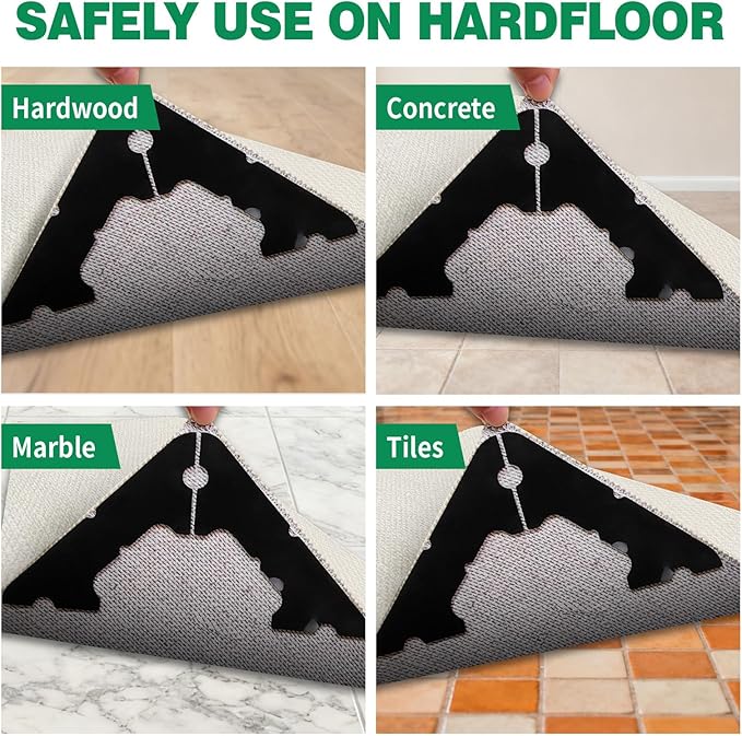 32 PCS Carpet Tape,Non Slip Carpet Pads for Area Rugs on Hardwood Floors,Laminate,Tile,LVP Floors,Reusable and Removable Rug Corner Pads with No Residue