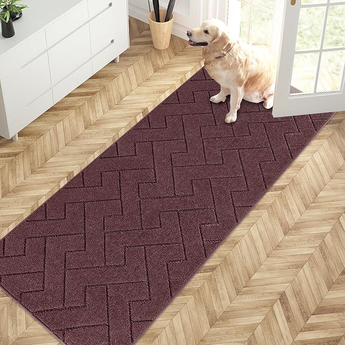 PURRUGS Dirt Trapping Door Mat 32" x 70", Non-Slip Machine Washable Entry Rug, Dog Doormat, Indoor Front Door Mat, Super Absorbent Entryway Rug for Muddy Shoes & Paws, Burgundy Red