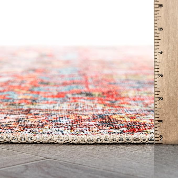 Rugshop Multi Transitional Distressed Runner Rug — Machine Washable & Non‑Slip, 2' 6" X 6' for Hallway, Entryway and Kitchen