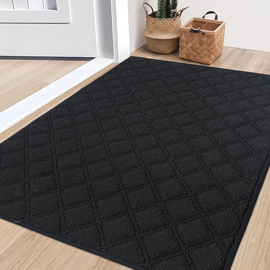 BEQHAUSE Dirt Trapper Door Mat 32" x 48", Non-Slip Washable Doormats Welcome Mat, Dirt Resistant and Absorbent Entrance Mat, Low Profile Floor Mats for Front Back Door, Entryway, Black
