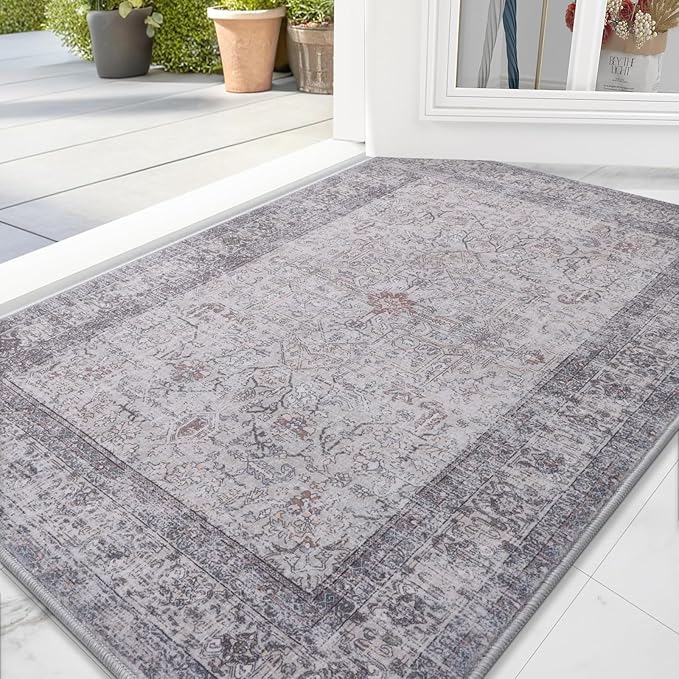 Vanmoos 2x3 Washable Area Rug – Soft, Non-Slip Entrance Rug, Durable Indoor Door mat, Floor Carpet for High-Traffic Areas, Entryway, Kitchen, and Bedside, Rustic Vibes/Taupe