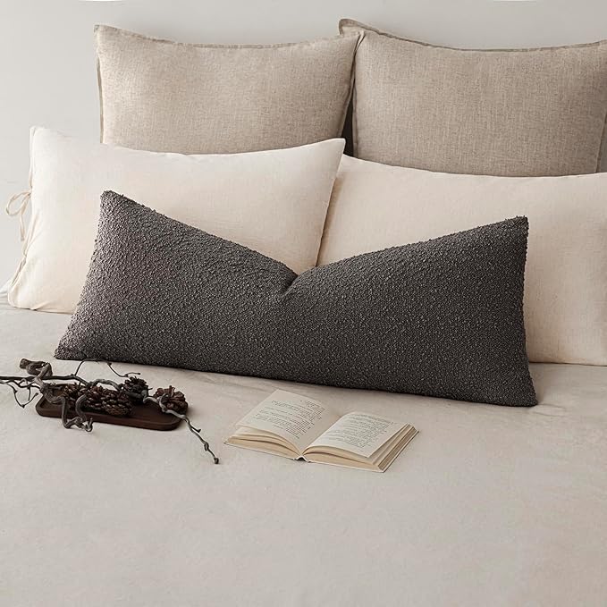 Foindtower Decorative Textured Boucle Throw Pillow Covers Accent Solid Pillow Cases Neutral Long Body Lumbar Couch Cushion Case for Chair Sofa Bedroom Living Room Home Decor 14x36 Inch,1PC,Dark Brown