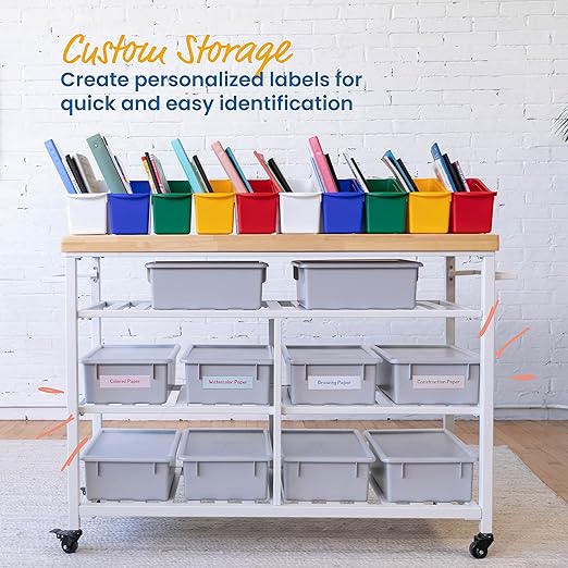 ECR4Kids Letter Size Deep Tray with Lid, Storage Bin, Light Grey, 10-Piece
