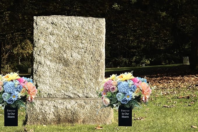 Metal Grave Vase Flower Holder in Ground Cemetery Vase Grave Decorations with Spikes and Floral Foam (Square) Black