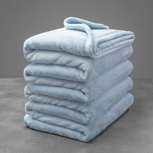 Mellowdy Extra Thick Hearty Plush Flannel Blanket (Light Blue, 108x90) - 500GSM King Size Warm Blanket for Winter, Fall | Soft, Fluffy, Cuddly, Perfect for Bed, Oversized Throw for Couch, Sofa