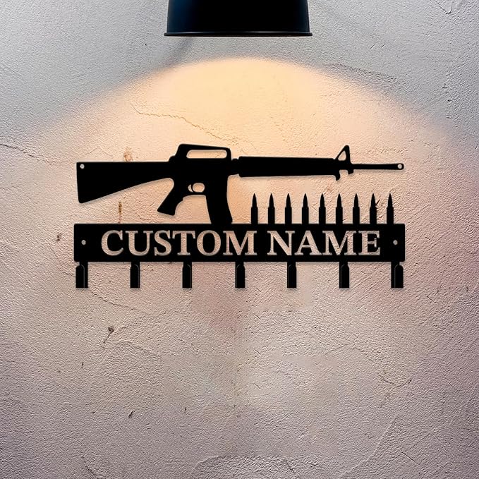 Personalized Custom Name Gun Wall Hooks,Metal Gun Room Art Clothes Hooks,Metal Gun Wall Home Storage Decorative,For Front Door, Hallway, Kitchen, Bedroom,Keys,Hats (Style H)