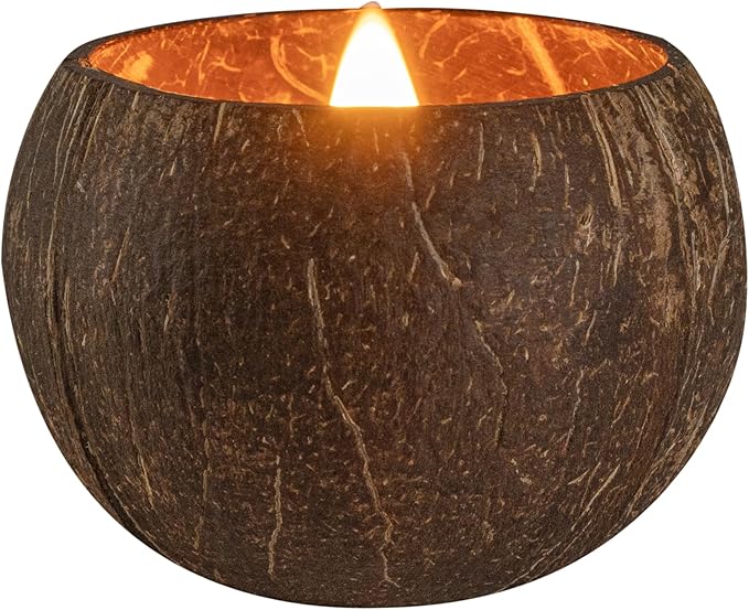 Restaurantware-Coco Casa 3.9 x 2.8 Inch Coconut Shell Candle, 1 Hand Poured Coconut Bowl Candle - Spring Hydrangea Fragrance, Double Wax Blend, Soy Wax Scented, Wooden Wick