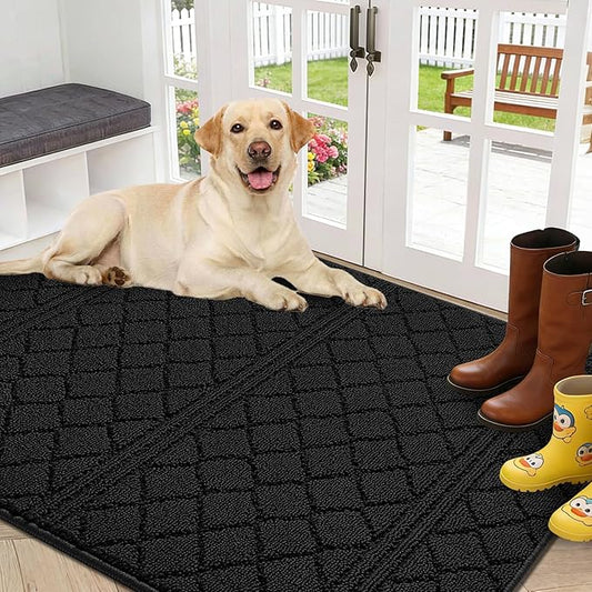 REFETONE Indoor Doormat, Front Back Door Mat 32"x40" Absorbent Rubber Backing Non Slip Door Mats, Low-Profile Resist Dirt Entrance Rugs, Machine Washable Door Rug Inside Floor Mat for Entryway, Black